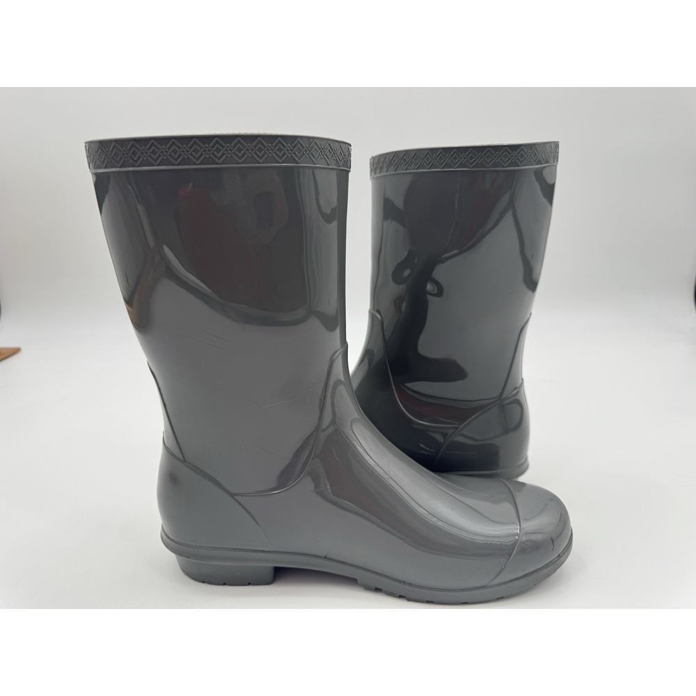 UGG Sienna Rain Boot Mid Calf Waterproof Rubber Gray Hi-Gloss Size 9 Outdoor